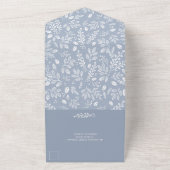 Witte botanische stoffen op het gifblauwe huwelijk all in one uitnodiging (Buitenkant)