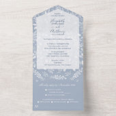 Witte botanische stoffen op het gifblauwe huwelijk all in one uitnodiging (Binnen)