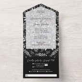 Witte botanische stoffen op zwarte, geen enveloppe all in one uitnodiging (Binnen)