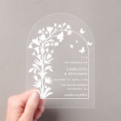 Witte Botanische Vlinder Boog Huwelijk Acryl Uitnodigingen (Insitu (Draagbaar))