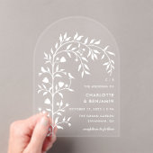 Witte Botanische Vogelboog bruiloft Acryl Uitnodigingen (Insitu (Draagbaar))