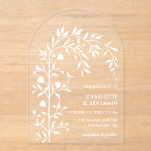 Witte Botanische Vogelboog bruiloft Acryl Uitnodigingen (Voorkant)