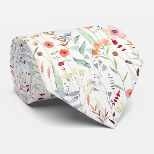 Witte botanische waterverf bloemenkraagdas stropdas (Opgerold)