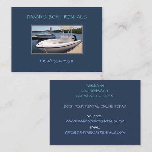 Witte boten in de jachthaven bootverhuur visitekaartje (Voorkant / Achterkant)