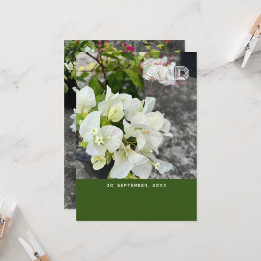 witte bougainvillea of paperflower wit als sneeuw kaart (Voorkant / Achterkant in situ)