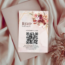 Witte & Bourgogne Bloemige Gouden QR Huwelijksresp