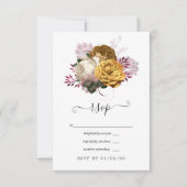 Witte, Bourgogne en Gouden Bloemen Bruiloft RSVP Kaartje (Voorkant)