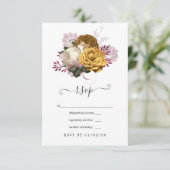 Witte, Bourgogne en Gouden Bloemen Bruiloft RSVP Kaartje (Staand voorkant)