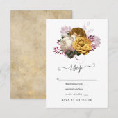 Witte, Bourgogne en Gouden Bloemen Bruiloft RSVP Kaartje (Voorkant / Achterkant)