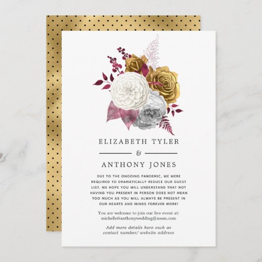Witte, Bourgondische en gouden bloemen bruiloft ga Aankondiging (Voorkant / Achterkant)