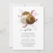 Witte, Bourgondische en gouden bloemenbruiloft upd Kaart (Voorkant)