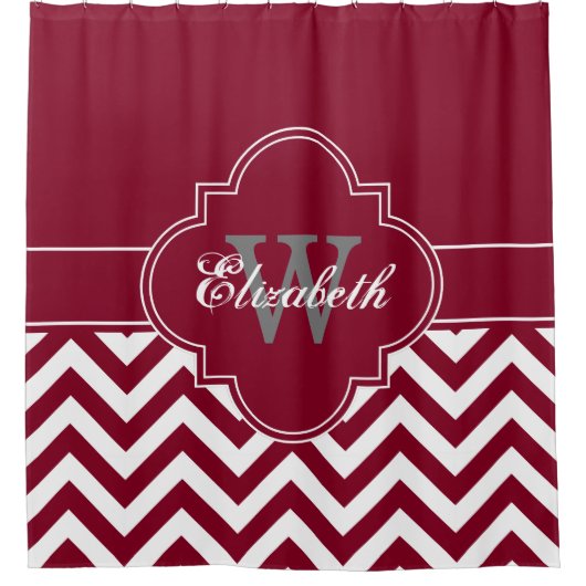 Witte Bourgondische LG Chevron 1ICBR Naam Monogram Douchegordijn (Voorkant)