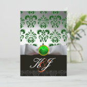 WITTE BOW EN GROENDAMASKSHAMROCK MONOGRAM KAART (Staand voorkant)