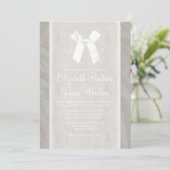 Witte Bow & Linen Wedding-uitnodigingen Kaart (Staand voorkant)