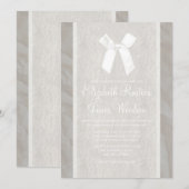 Witte Bow & Linen Wedding-uitnodigingen Kaart (Voorkant / Achterkant)