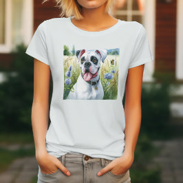 Witte Boxer Hond & Bloemen T-shirt