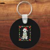Witte Boxer Hond Lelijke Kerstmuts Funny Xmas  Sleutelhanger (Voorkant)