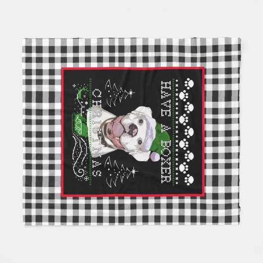 Witte boxer-hondenrog fleece deken (Voorkant (Horizontaal))