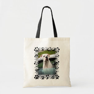 Witte boxer in een auto tote bag