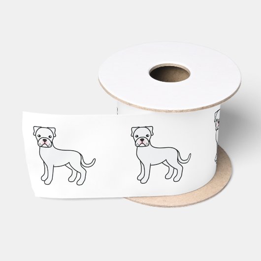 Witte Boxer Schattige Cartoon Hond Satijnen Lint (Spoel)