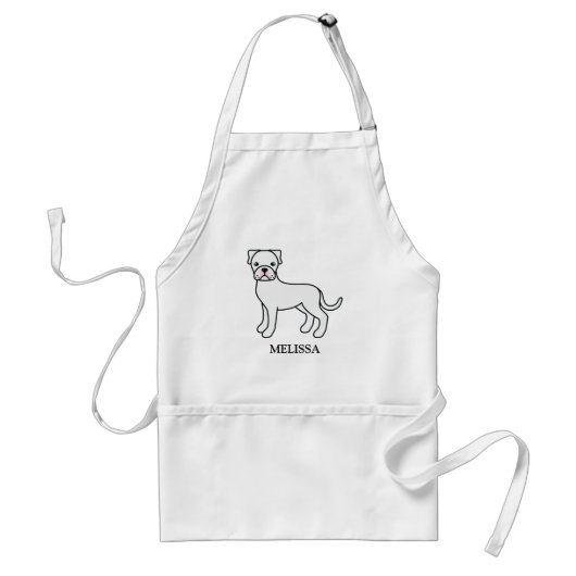 Witte Boxer Schattige Cartoonhond & Aangepaste Naa Standaard Schort (Voorkant)
