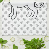 Witte Boxer Schattige Cartoonhond & Pootafdrukken Theedoek (Gevouwen)