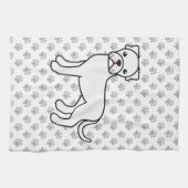 Witte Boxer Schattige Cartoonhond & Pootafdrukken Theedoek (Horizontaal)