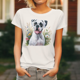Witte Boxerhond Tussen de Bloemen T-shirt