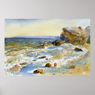 Witte branding en gouden schelpsteen oever aquarel poster