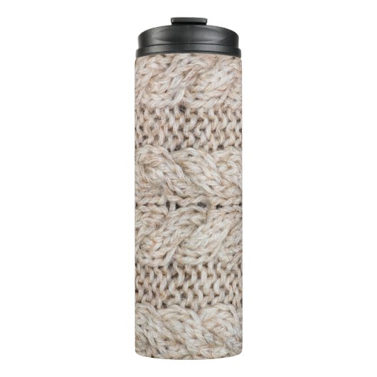 Witte breiwoltextuur achtergrond. thermosbeker (Voorkant)
