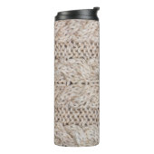 Witte breiwoltextuur achtergrond. thermosbeker (Gedraaid links)