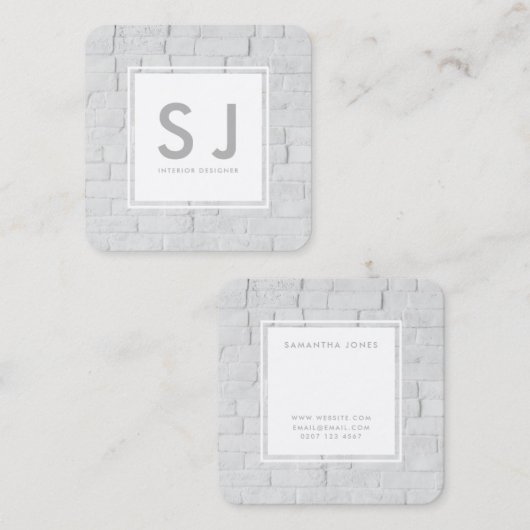 Witte Brick Eenvoudige Moderne Interieurontwerper Vierkante Visitekaartje (Voorkant / Achterkant)