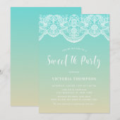 Witte Brocade Kant Blauw Ombre Sweet 16 Party Kaart (Voorkant / Achterkant)