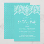 Witte Brocade Kant Blauw Verjaardagsfeestje Kaart (Voorkant / Achterkant)