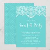 Witte Brocade Kant Blauw Zoet 16 Partij Kaart (Voorkant / Achterkant)