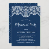 Witte Brocade Kant Marine Blauw Pensioen Partij Kaart (Voorkant / Achterkant)