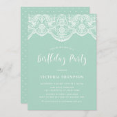 Witte Brocade Kant Mint Groen Verjaardagsfeest Kaart (Voorkant / Achterkant)