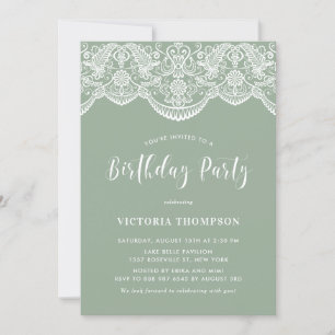 Witte Brocade Kant Mint Groen Verjaardagsfeest Kaart