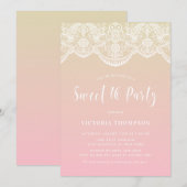 Witte Brocade Kant Roze Ombre Sweet 16 Party Kaart (Voorkant / Achterkant)