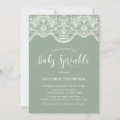 Witte Brocade Kant Sage Groene Baby Sprinkle Kaart (Voorkant)