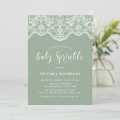 Witte Brocade Kant Sage Groene Baby Sprinkle Kaart (Staand voorkant)