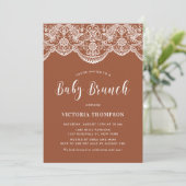 Witte Brocade Kant Terracotta Baby Brunch Kaart (Staand voorkant)