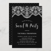 Witte Brocade Kant Zwart Zoet 16 Party Kaart (Voorkant / Achterkant)