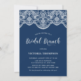 Witte Brocade Lace Navy Blue Bridal Brunch Kaart