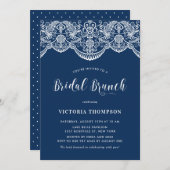 Witte Brocade Lace Navy Blue Bridal Brunch Kaart (Voorkant / Achterkant)