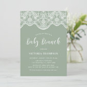 Witte Brocade Lace Sage Groene Baby Brunch Kaart (Staand voorkant)