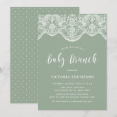 Witte Brocade Lace Sage Groene Baby Brunch Kaart (Voorkant / Achterkant)