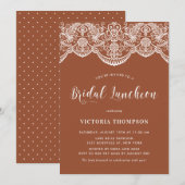 Witte Brocade Lace Terracotta Bridal Luncheon Kaart (Voorkant / Achterkant)