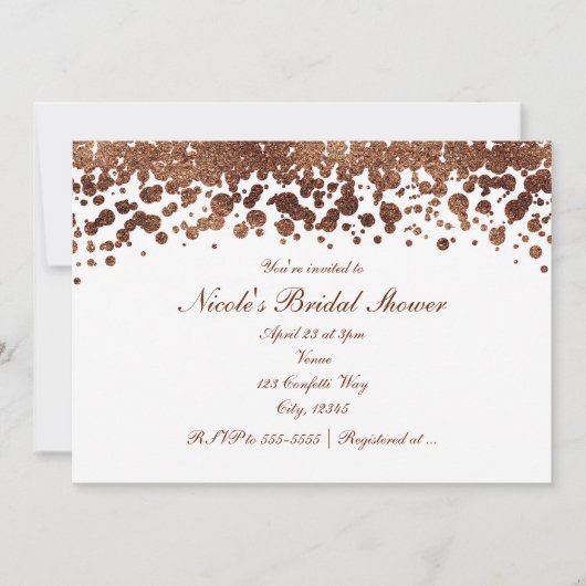 Witte & Bronzen Confetti Stippen Glamour Glans Kaart (Voorkant)