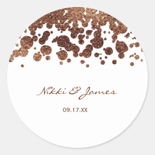 Witte & Bronzen Confetti Stippen Glamour Schitteri Ronde Sticker (Voorkant)
